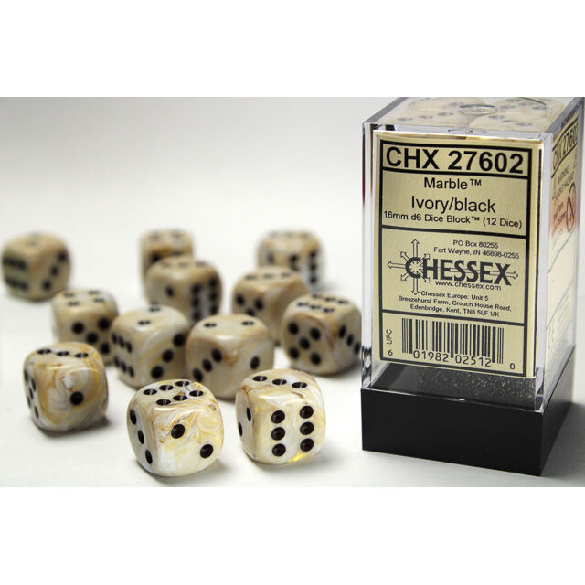 Chessex | 16mm D6 Block (12) - Marble